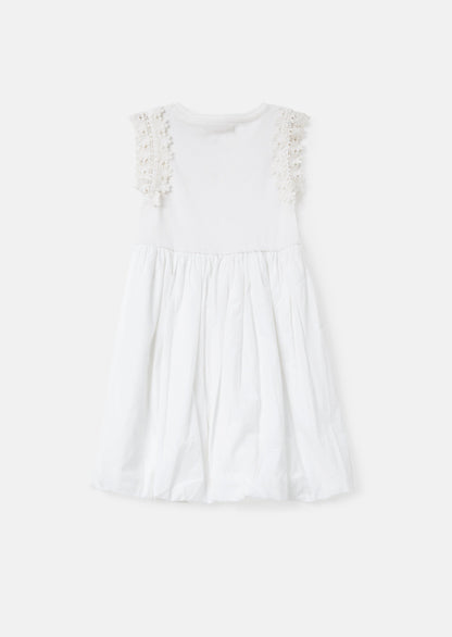 Jess White Bubble Hem Flower Dress