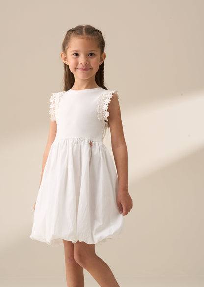 Jess White Bubble Hem Flower Dress