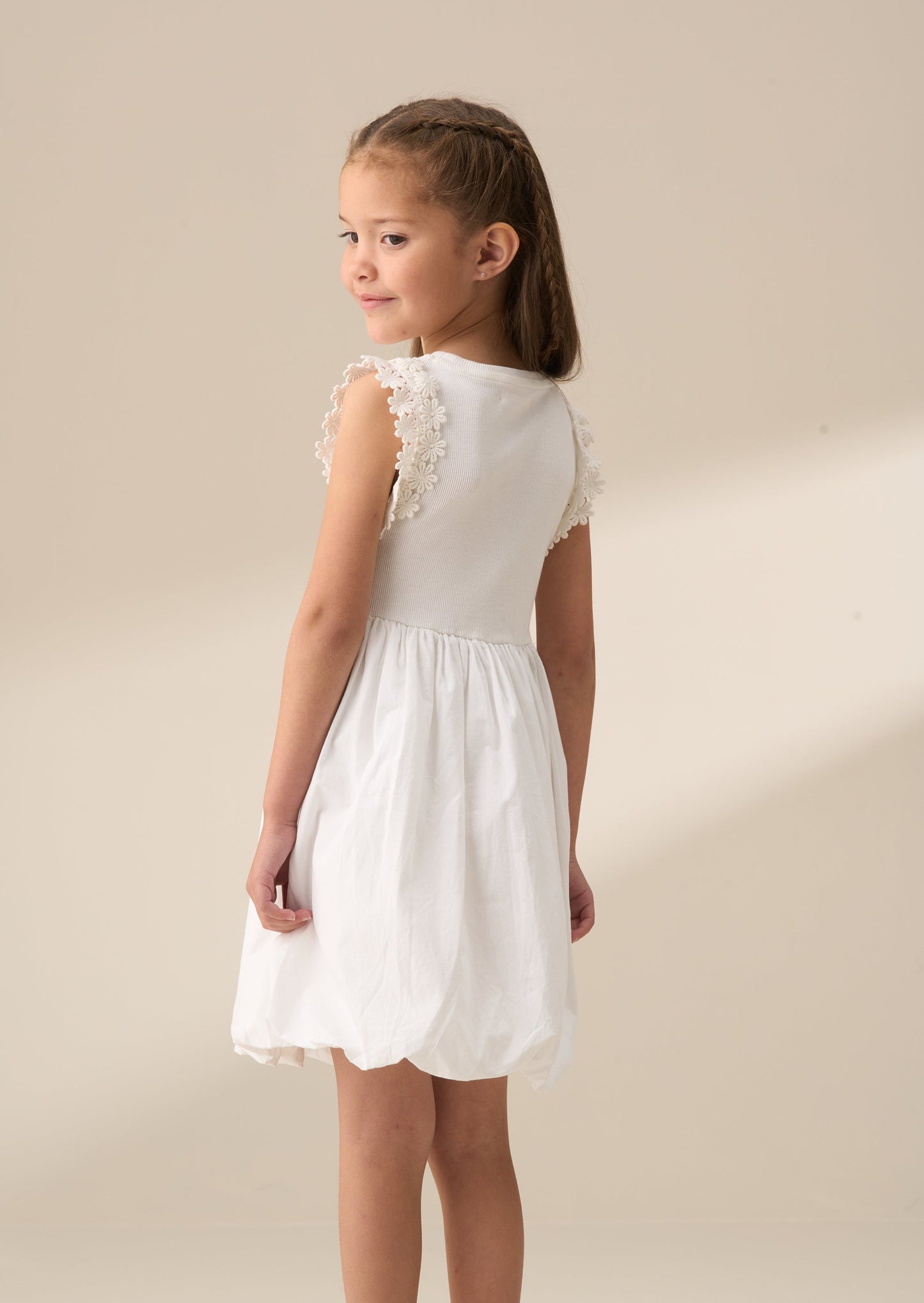 Jess White Bubble Hem Flower Dress