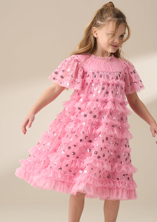 Bea Pink Mesh Frill Dress