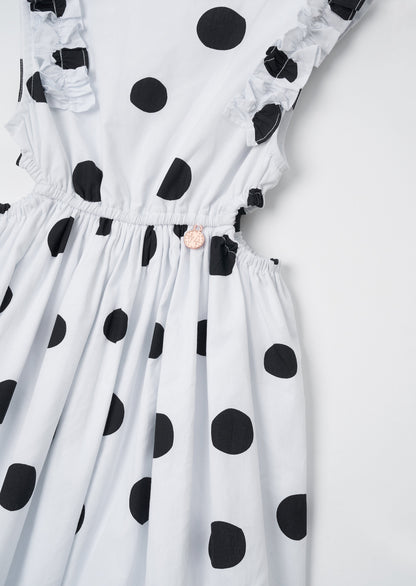Amari White Spotty Bubble Hem Dress