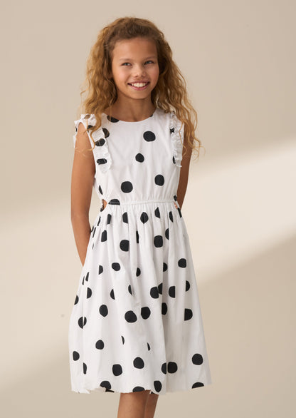 Amari White Spotty Bubble Hem Dress