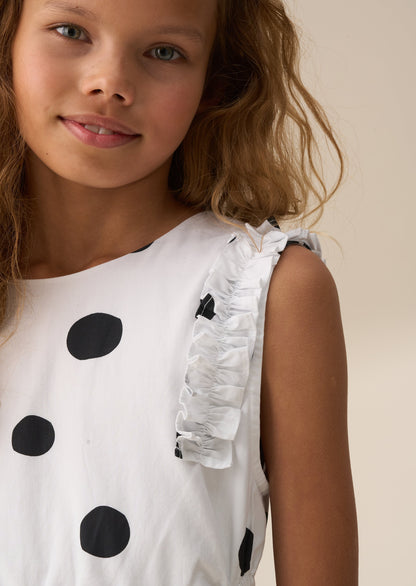 Amari White Spotty Bubble Hem Dress