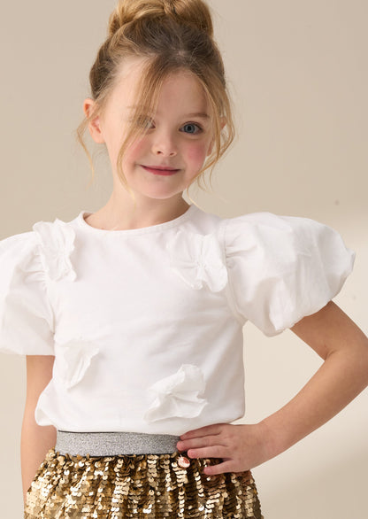 Bloom White Flower Applique Tee