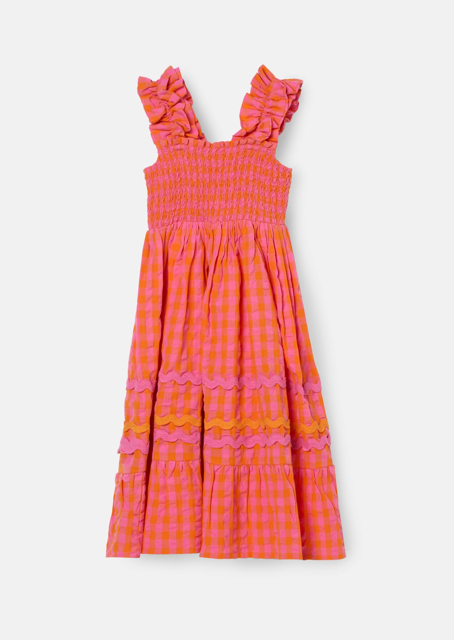 Bella Orange Ric Rac Midi Dress