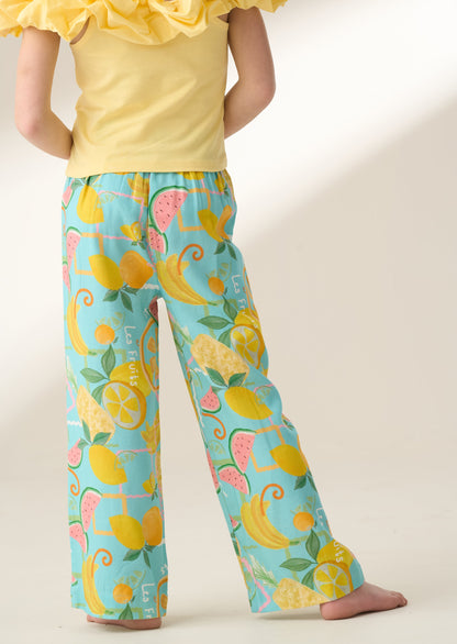 Lyla Blue Fruit Print Trousers