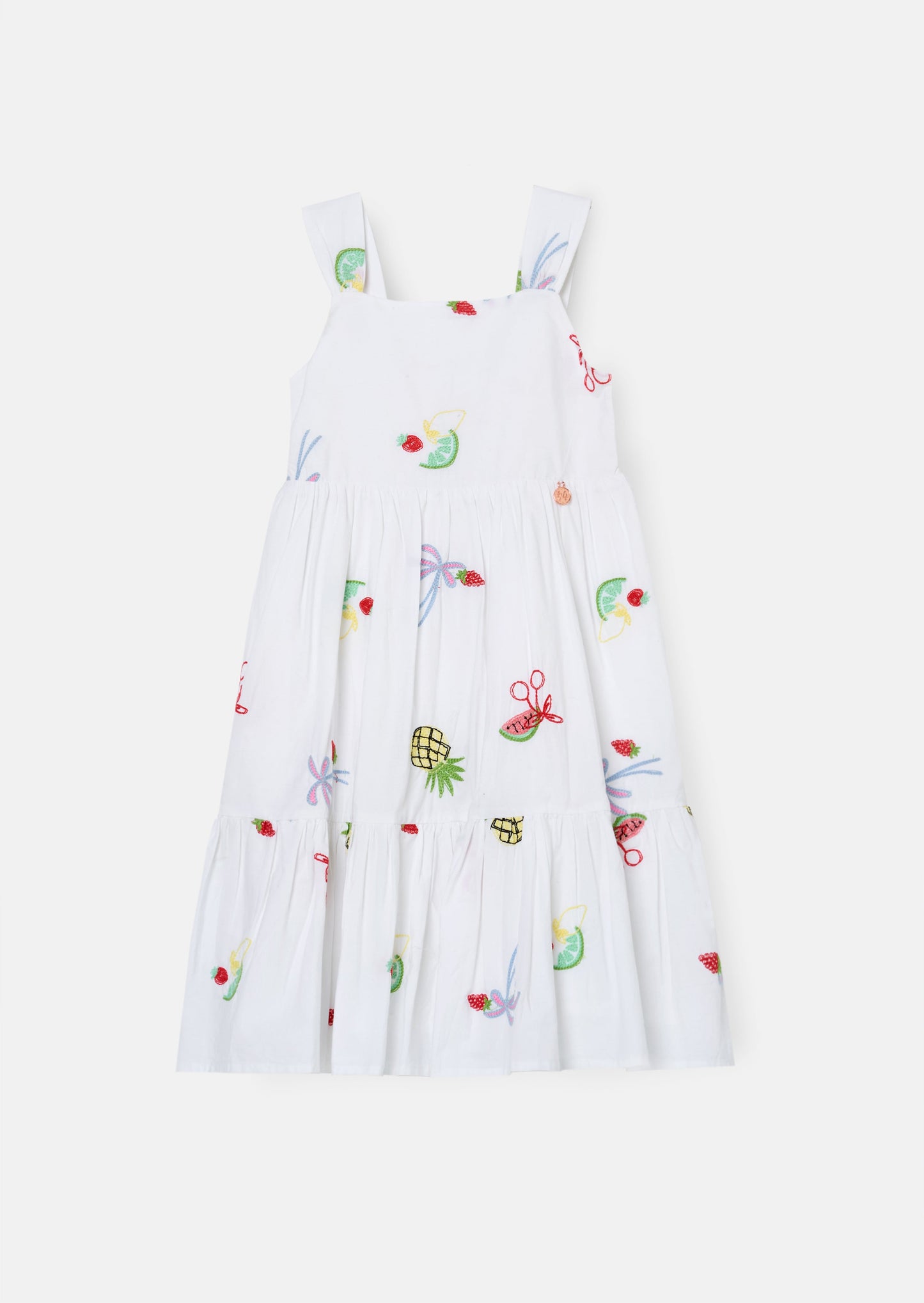 Emmie White Embroidered Fruit Dress