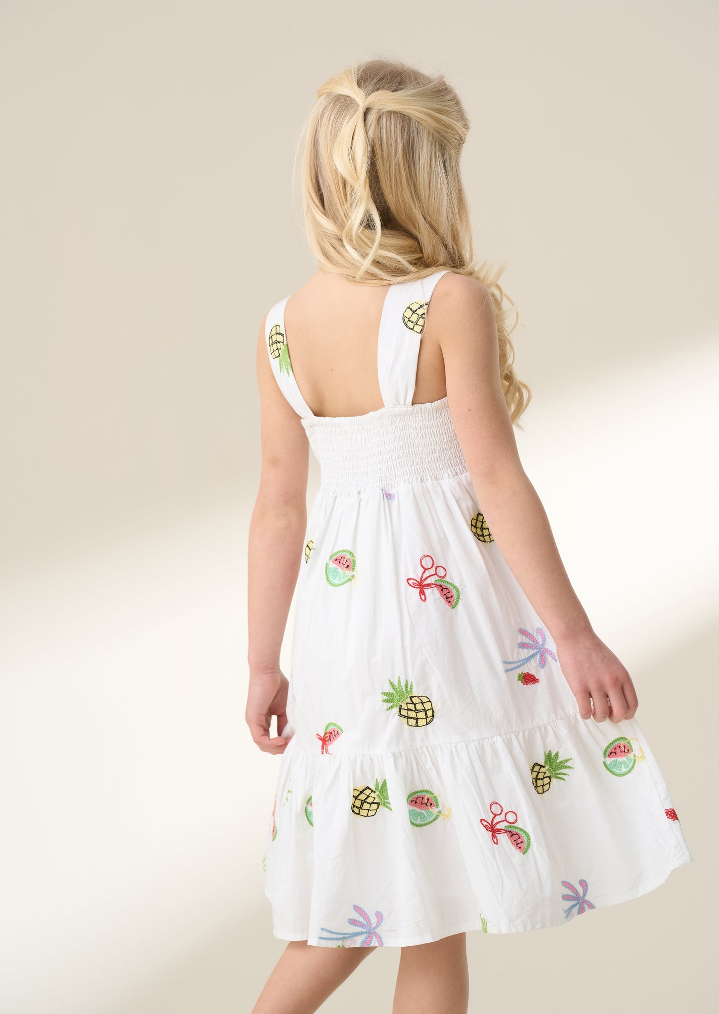 Emmie White Embroidered Fruit Dress