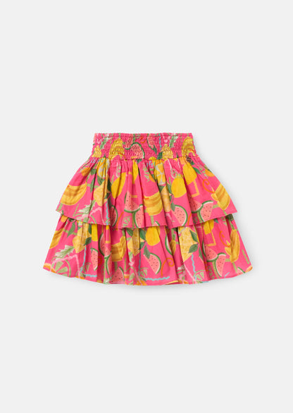 Eliana Pink Tiered Fruit Print Skirt