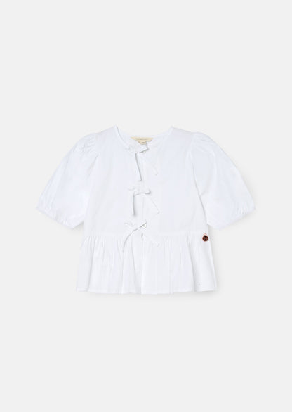 Ria White Poplin Tie Shirt