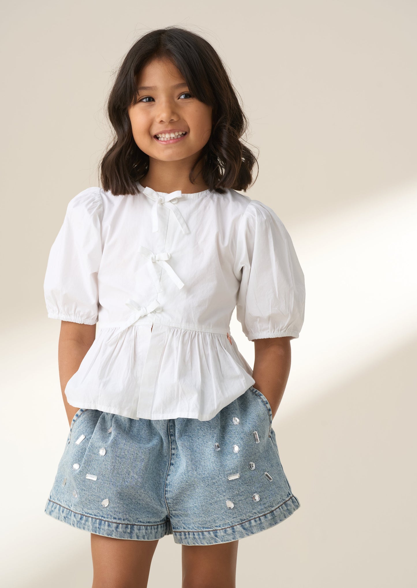 Ria White Poplin Tie Shirt