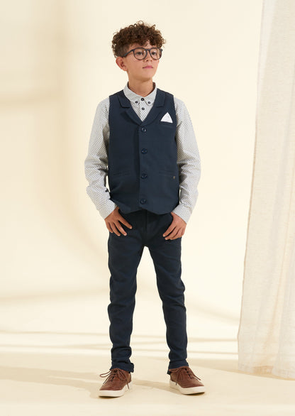 Bernard Navy Textured Waistcoat