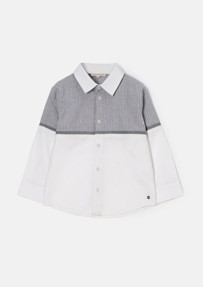 Grey Linen Yoke Oxford Shirt