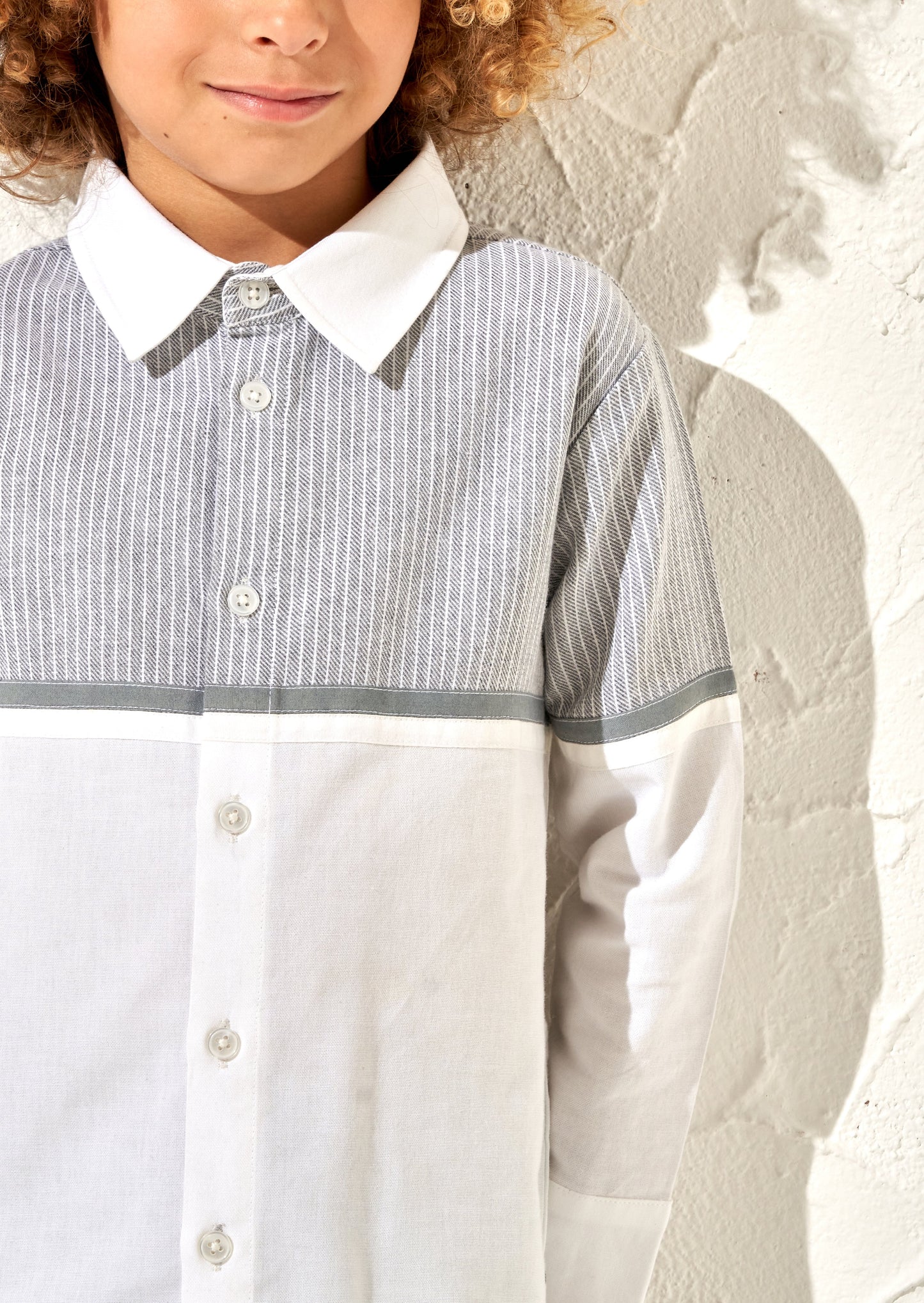 Grey Linen Yoke Oxford Shirt