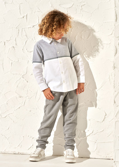 Grey Linen Yoke Oxford Shirt