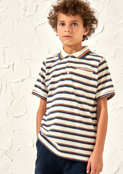 Abel Cream Towelling Stripe Polo
