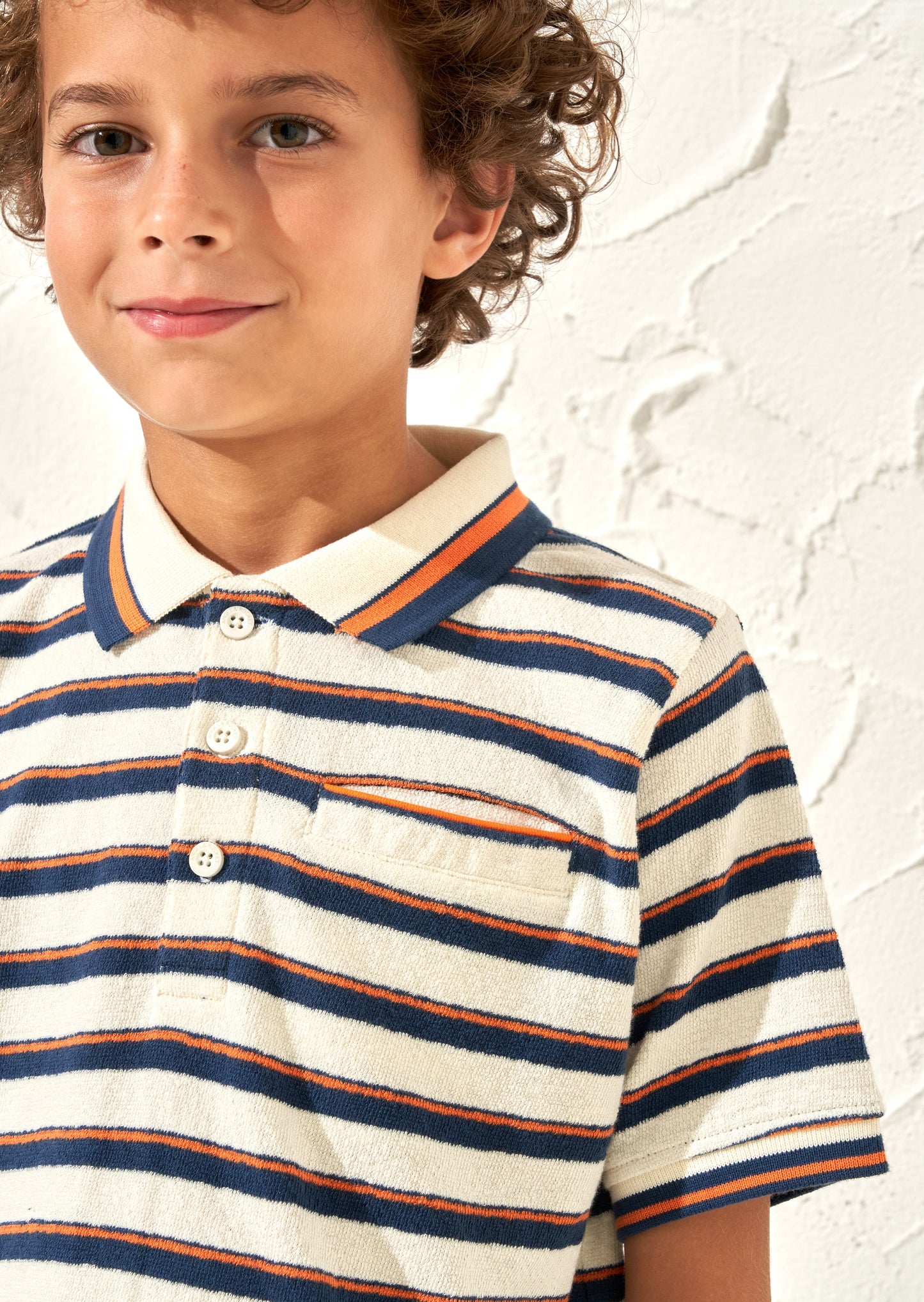 Abel Cream Towelling Stripe Polo