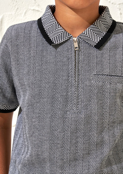 Justin Grey Herringbone Smart Polo