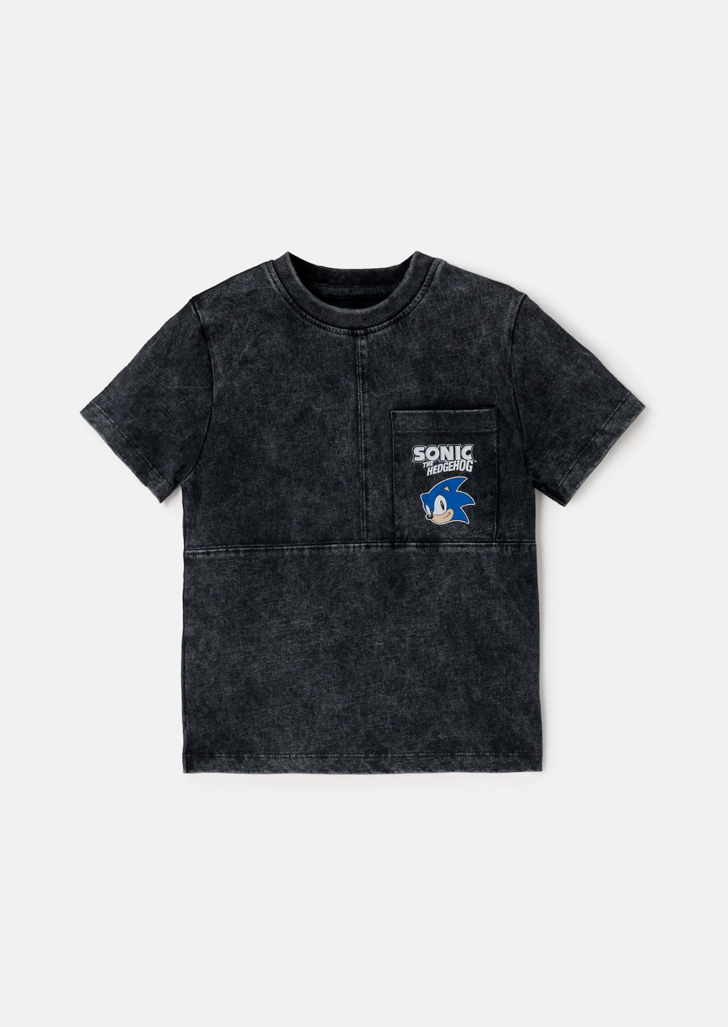 Sonic Black Seam Detail Printed Tee