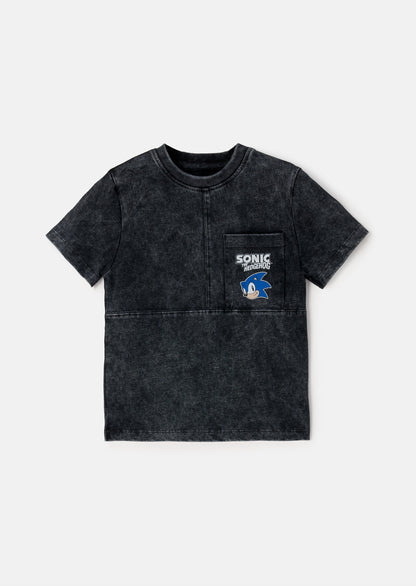 Sonic Black Seam Detail Printed Tee