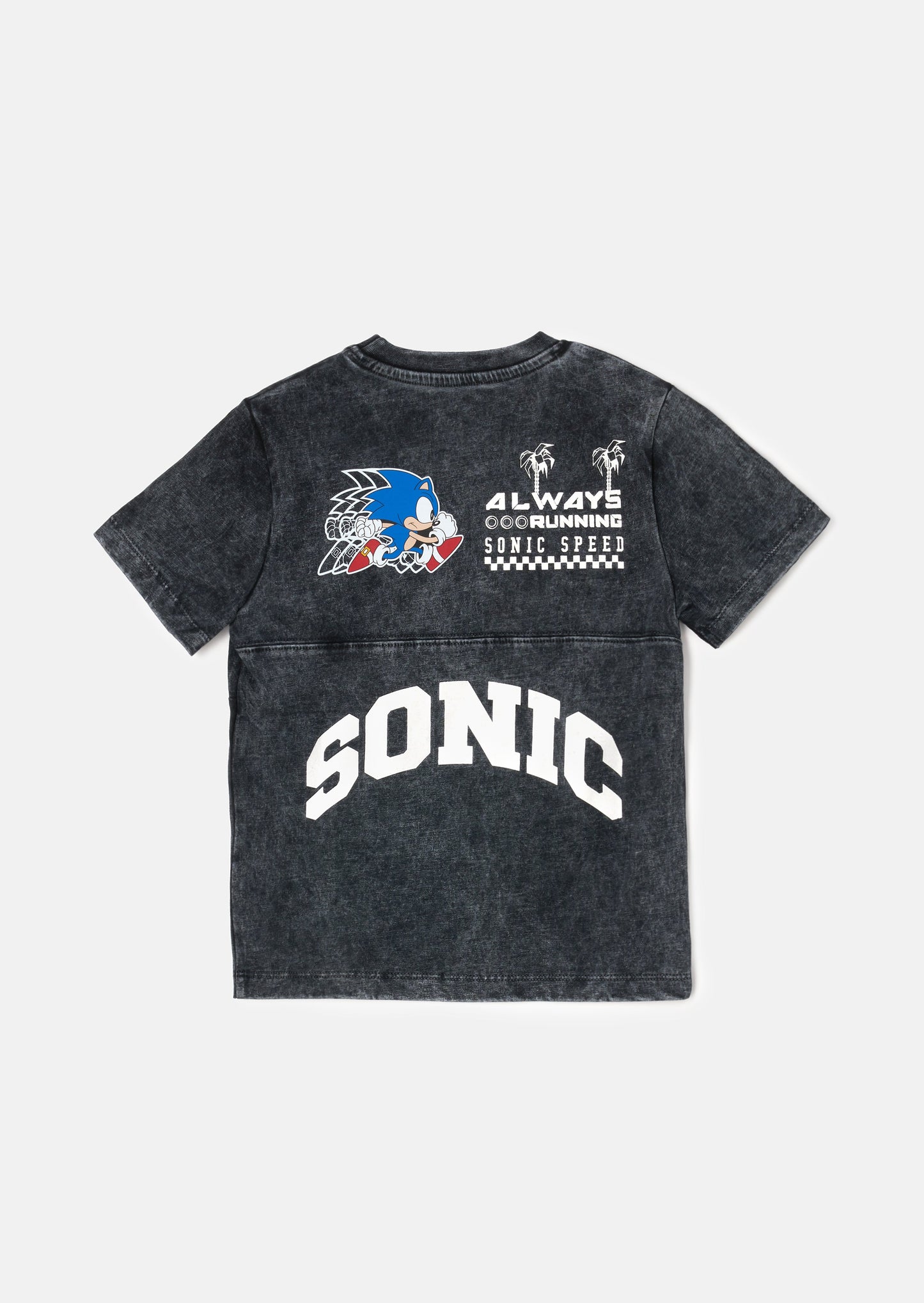 Sonic Black Seam Detail Printed Tee