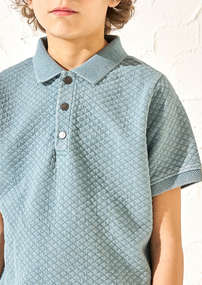 Rex Blue Jersey Textured Wash Polo