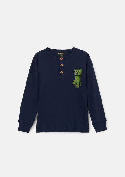 Minecraft Blue Henley Plack Rib PJ Set