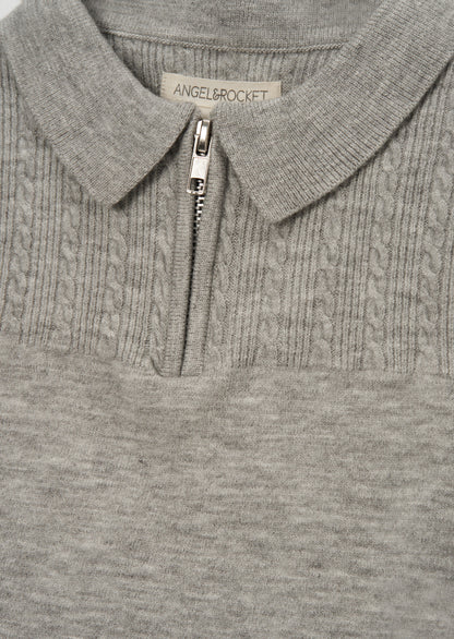 Caleb Grey Knitted Zip Polo