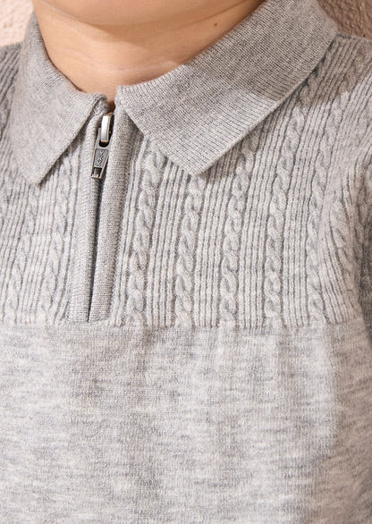 Caleb Grey Knitted Zip Polo
