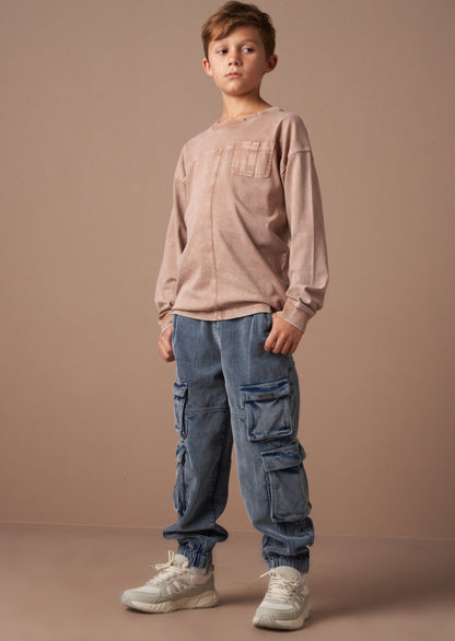 Evan Taupe Long Sleeve Washed Tee
