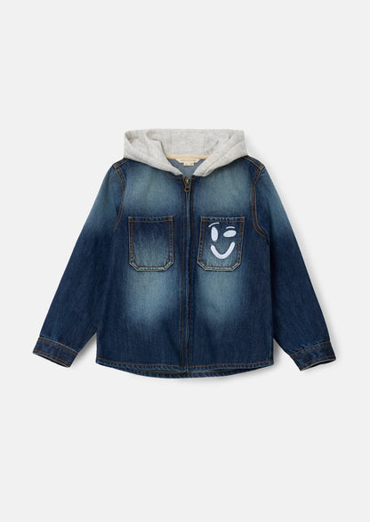 Smile Denim Overshirt With Hood