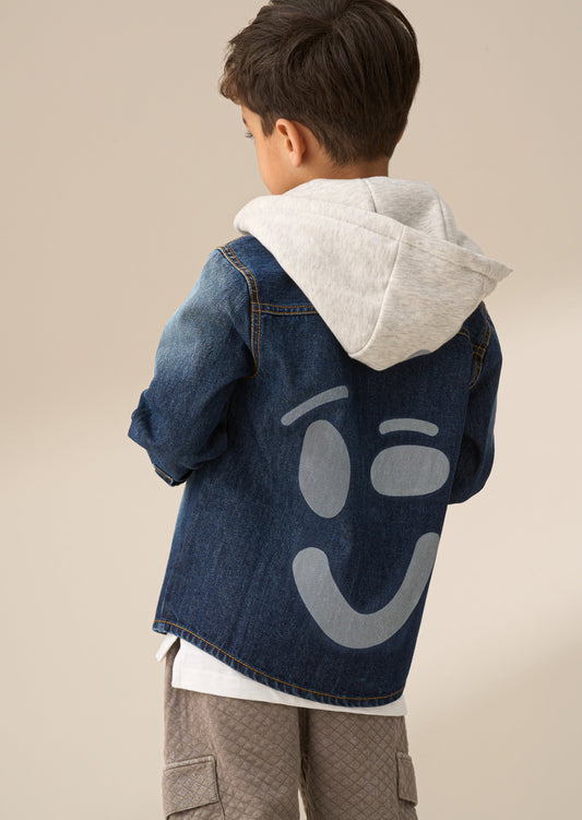 Smile Denim Overshirt With Hood