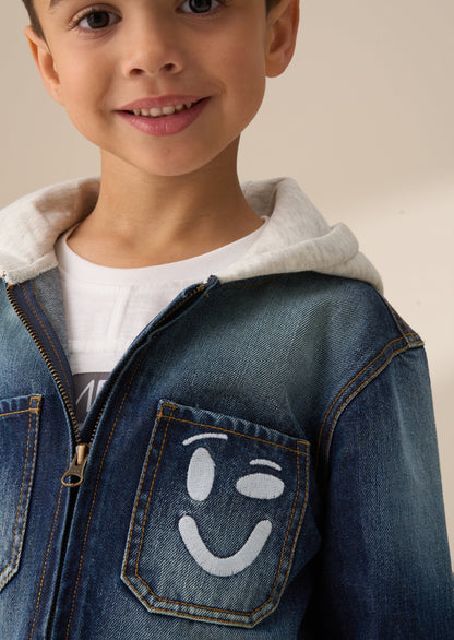 Smile Denim Overshirt With Hood