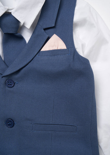 Matty Blue Smart Printed Waistcoat Set