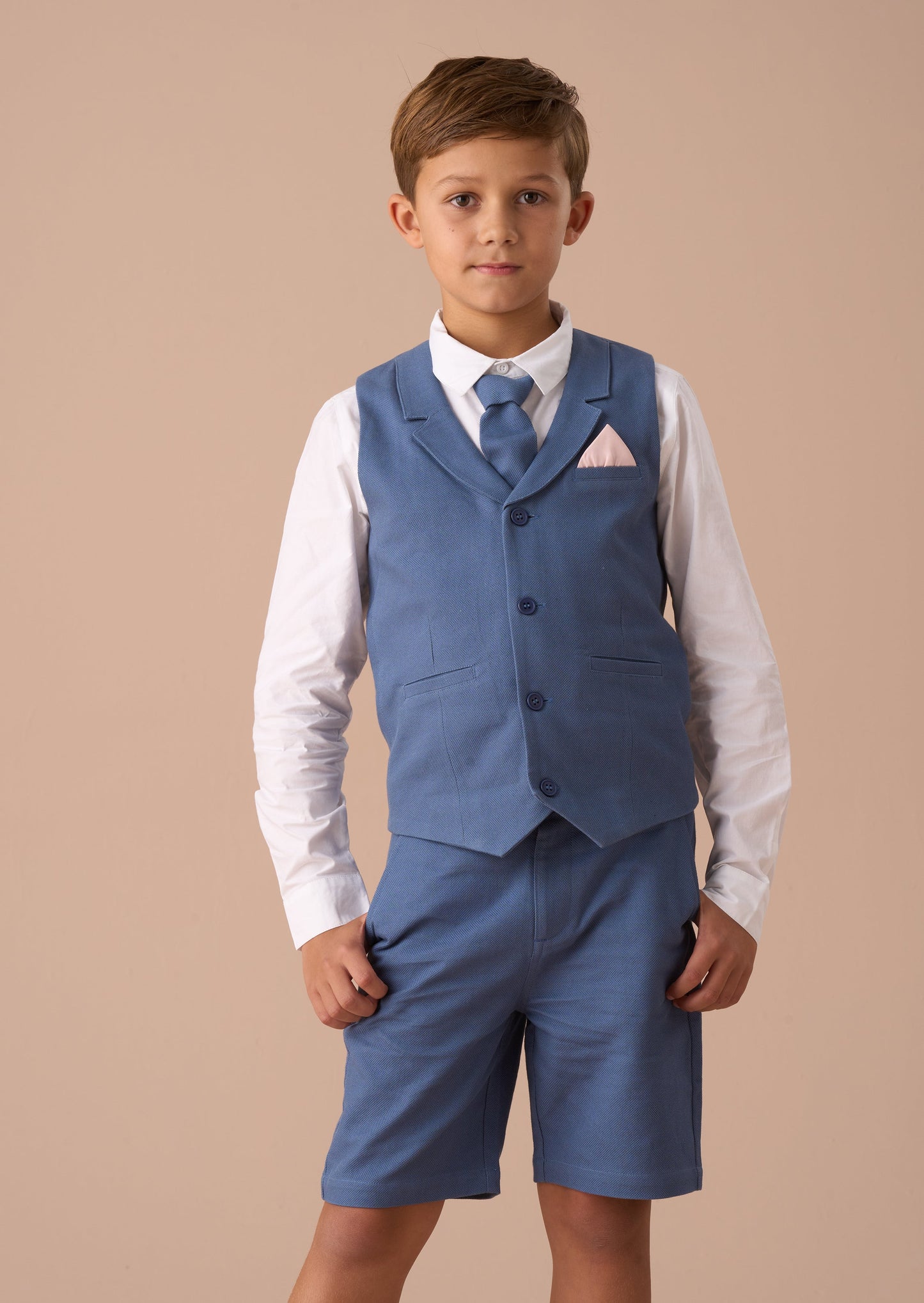 Matty Blue Smart Printed Waistcoat Set