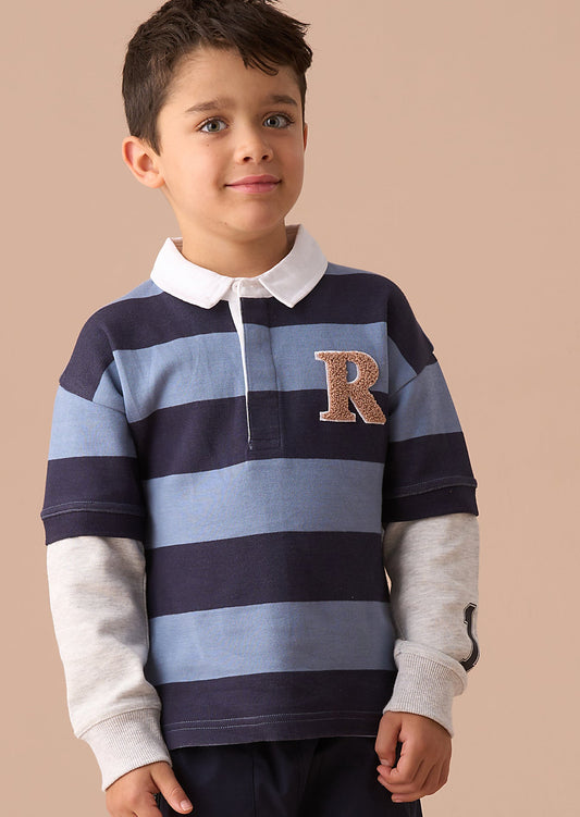 Zane Blue Branded Stripe Twofer Rugby