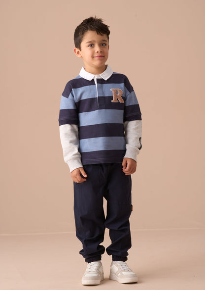Zane Blue Branded Stripe Twofer Rugby