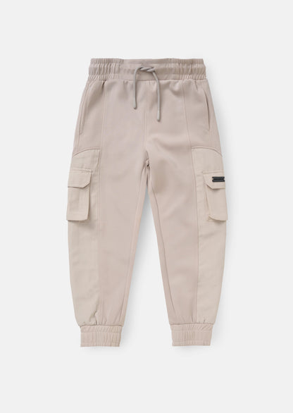 Frank Cream Panelled Mix Fabric Joggers