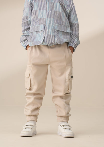 Frank Cream Panelled Mix Fabric Joggers