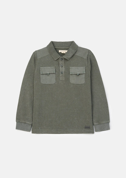 Finn Green Textured Long Sleeve Polo