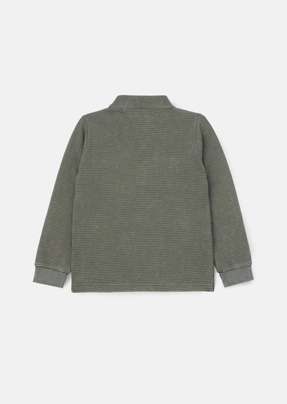 Finn Green Textured Long Sleeve Polo