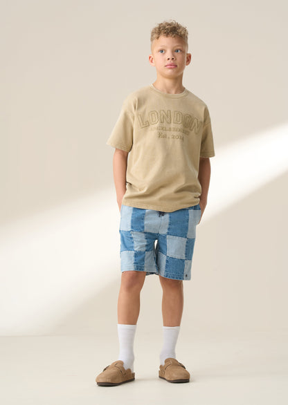 Chester Tan Embroidered Washed T Shirt