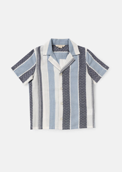 Enzo Blue and White Jacquard Stripe Shirt