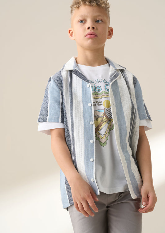 Enzo Blue and White Jacquard Stripe Shirt