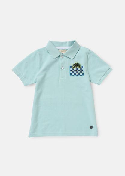 Arlo Blue Jersey Pique Back Print Polo