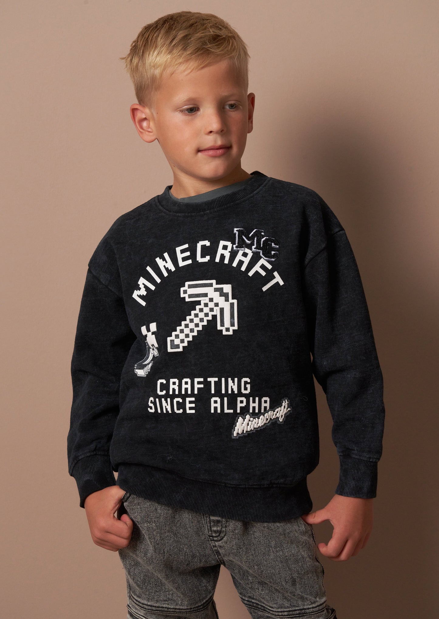 Minecraft Grey Graphic Washed Sweat