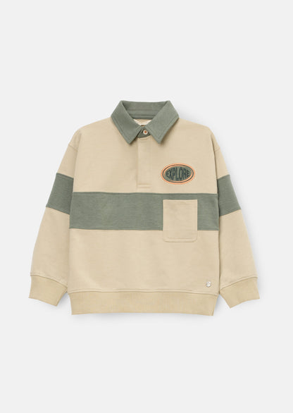 Issac Button Neck Colour Block Sweatshirt