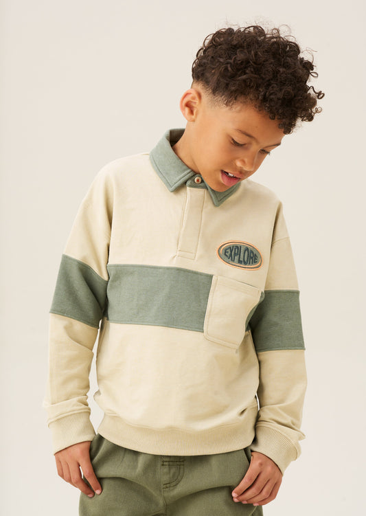 Issac Button Neck Colour Block Sweatshirt