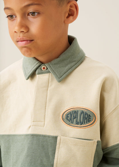 Issac Button Neck Colour Block Sweatshirt