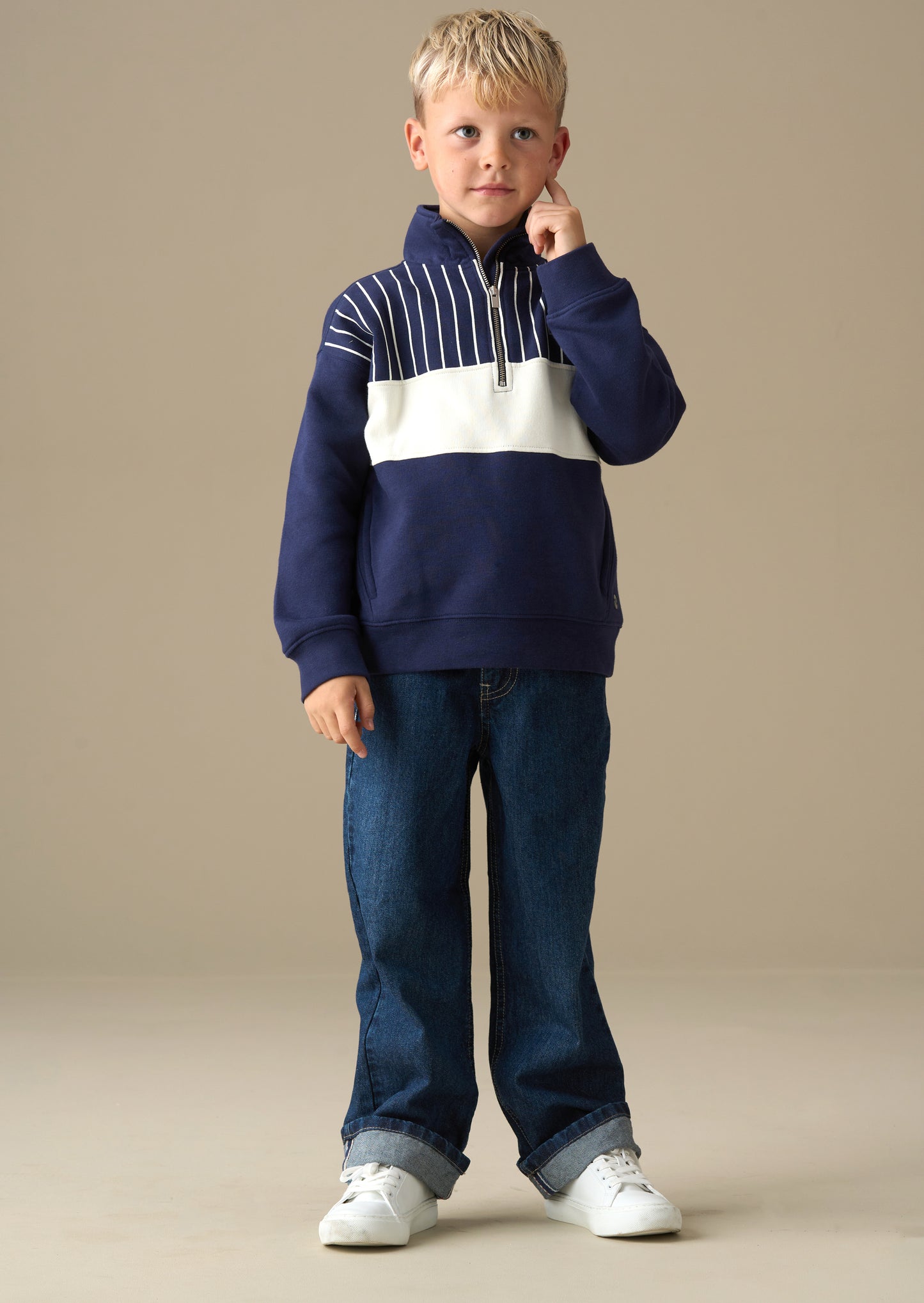 Griffin Zip Neck Cut And Sew Sweatshirt